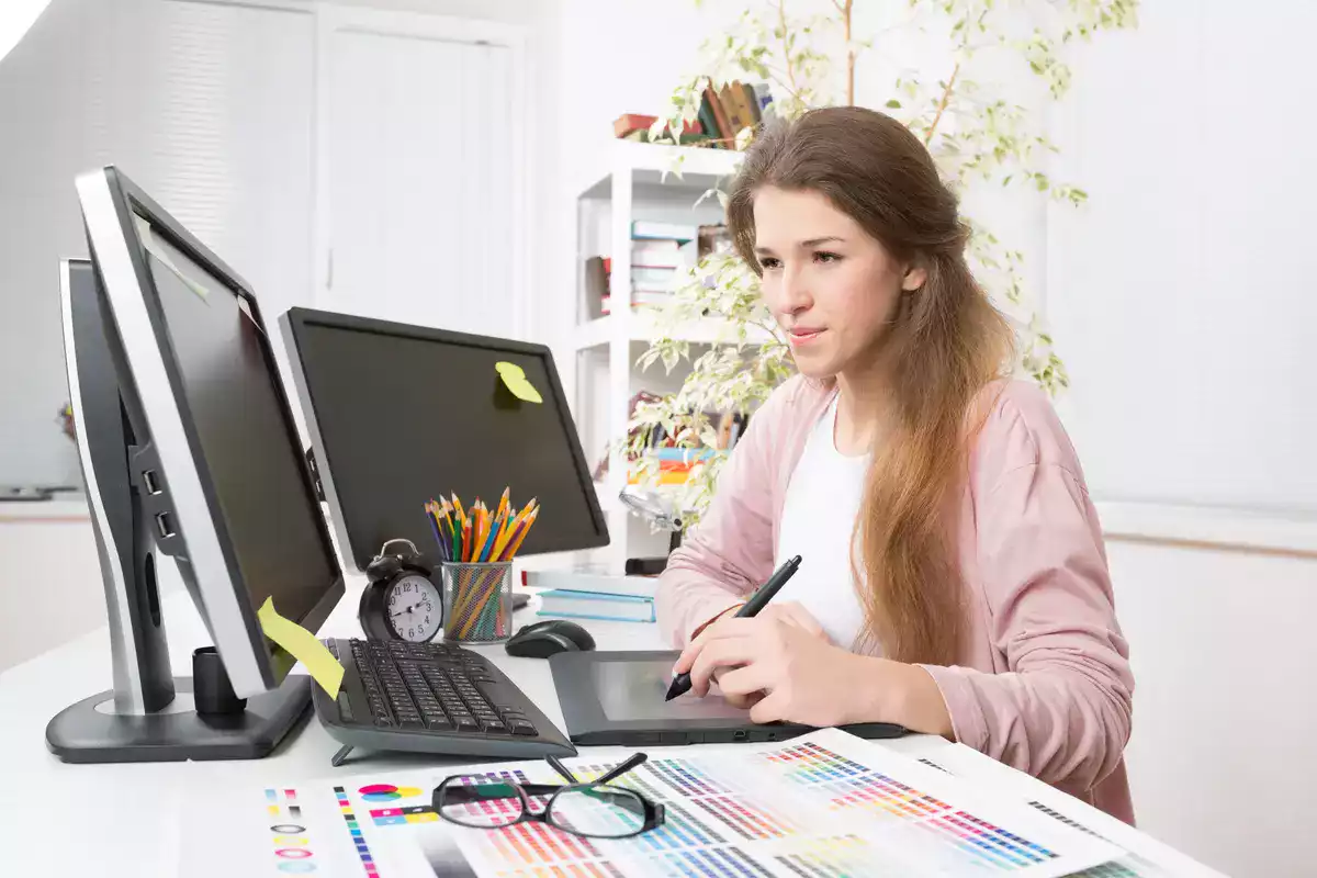 Graphic designer using graphics tablet